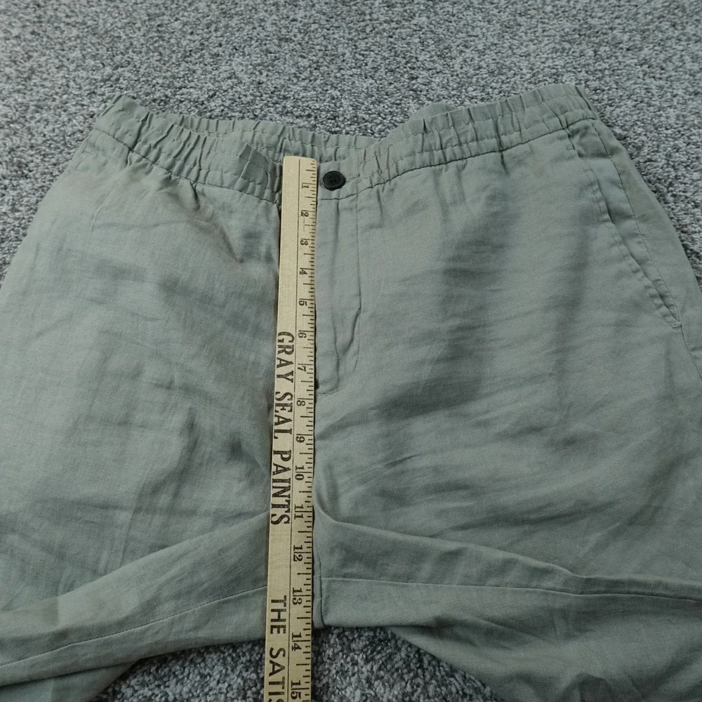 H&M Pants Womens L Green Linen Chambray Elastic Waist Chino Trouser Stretch